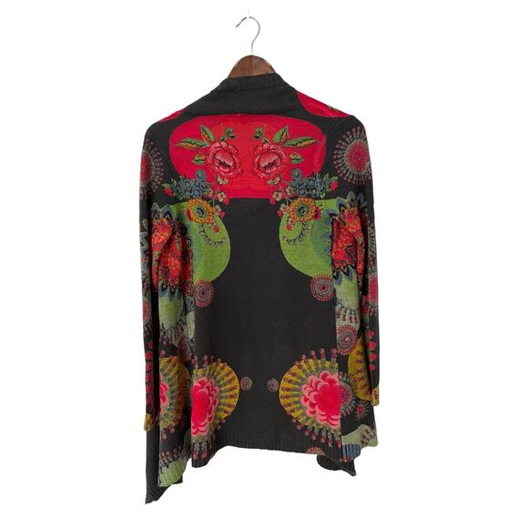 Desigual Devorah Open Front Sweater Long Drape Wool Floral Cascade Cardigan S - Picture 1 of 2